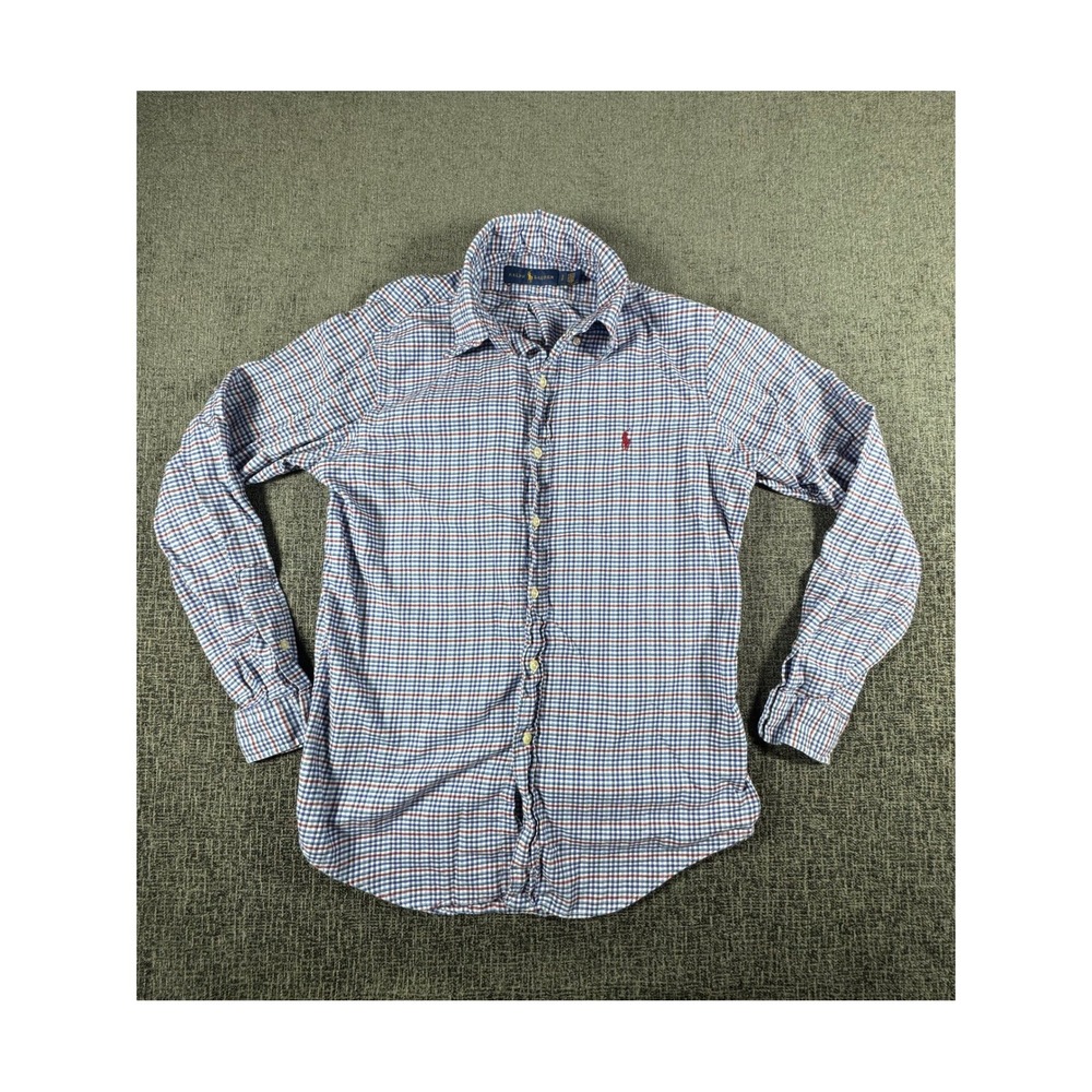 Ralph Lauren Mens Small Blue Red Gingham Check Button Down Shirt Long Sleeve